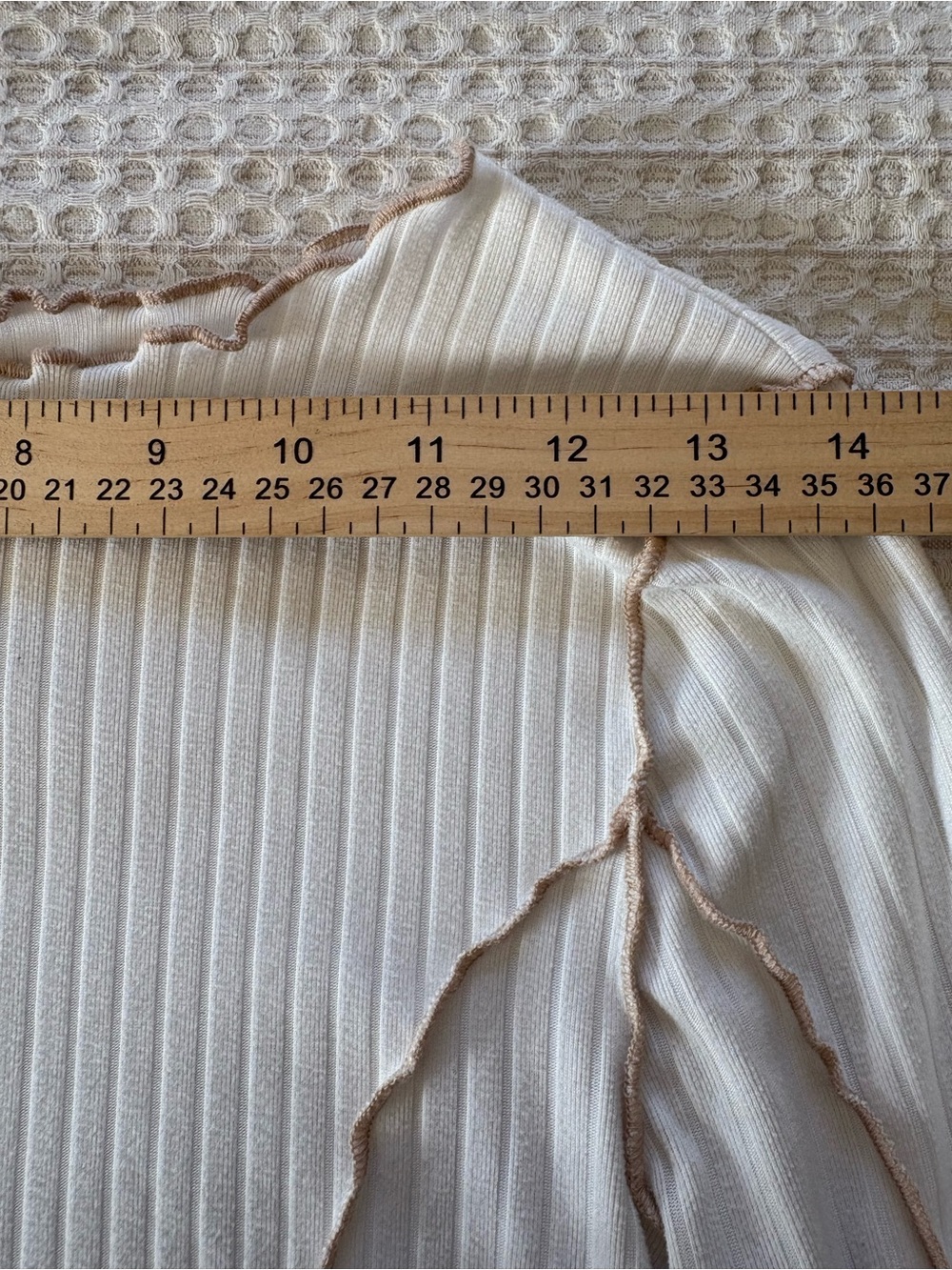 Gilded Intent Contrast Trim Mock Neck Ribbed Long-Sleeve Tee - Ivory Sz S - Picture 8 of 11